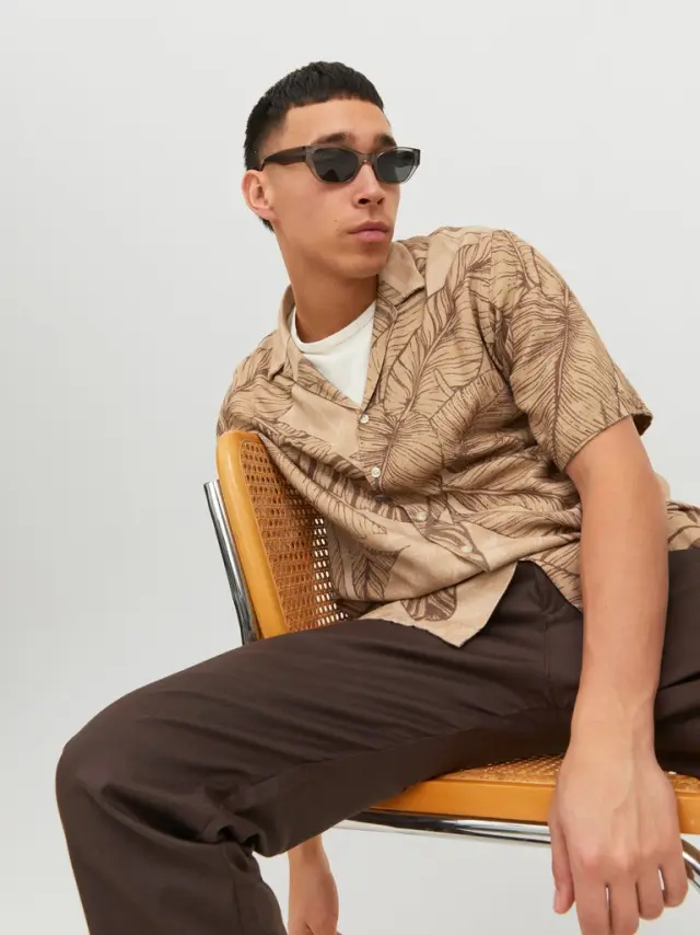 JPRBLUREX PRINT RESORT SHIRT S/S LN Beige - L 2