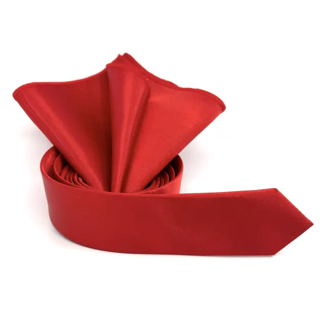 Κόκκινη Γραβάτα Σατέν Glossy Slim 4,5 cm με Ασορτί Μαντήλι
