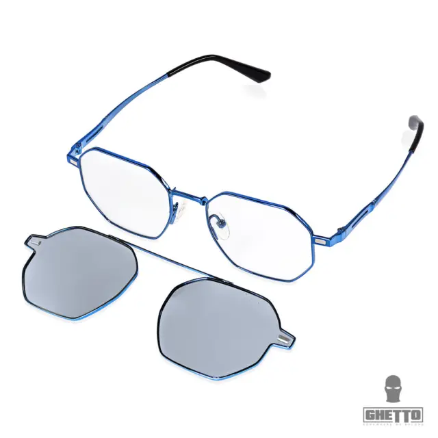 Ghetto Hexagon Sunglasses Polarized + Reading Blue Frame Unisex 2