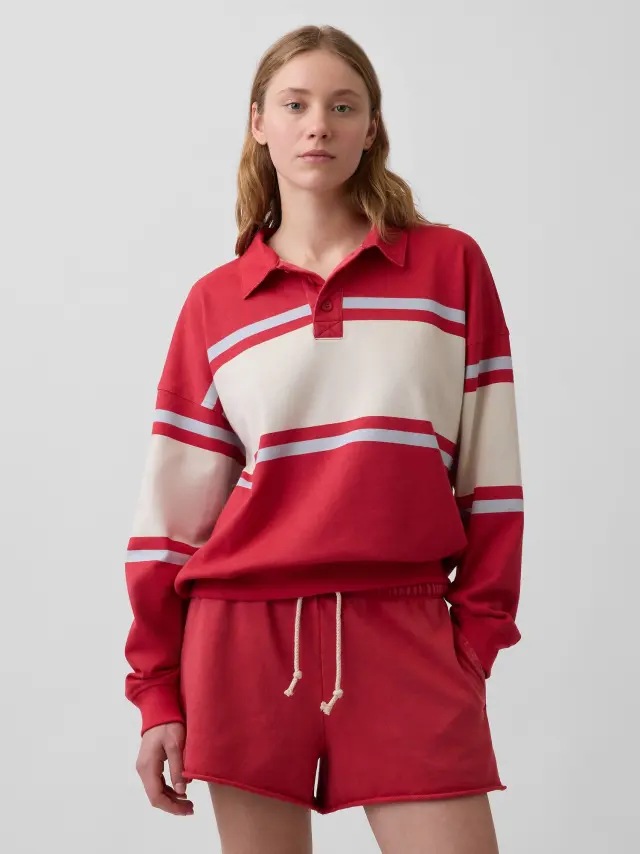 Ανδρικό Φούτερ Oversized Polo από French Terry Red stripe