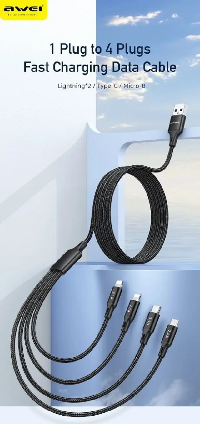 Καλώδιο φόρτισης & data 4in1 - Fast Charge - CL-129 - 1.5m - AWEI - 002295 2