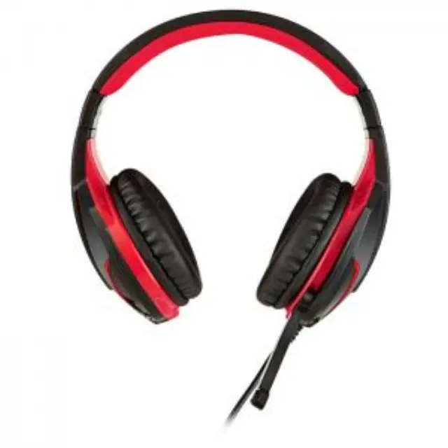 Gaming headset με ρυθμιζόμενο σε κλίση μικρόφωνο, σε μαύρο χρώμα και κόκκινο LED φωτισμό. 2