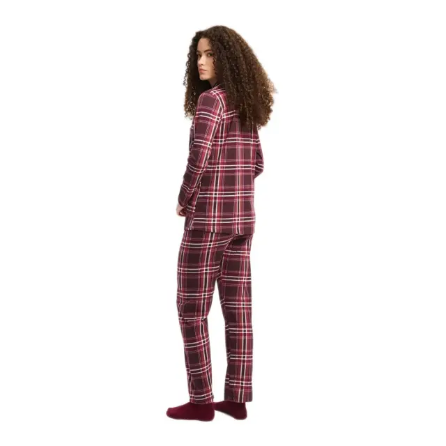 Minerva Γυναικεία Πυτζάμα Κουμπωτή Καρό, Χρώμα Bordeaux-Pink Plaid 2