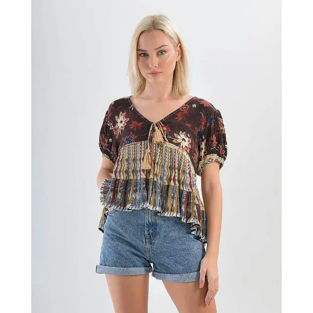 Top-Μπλουζάκι Μπορντό/Πολύχρωμο Μέγεθος One Size 5-41-034-0069