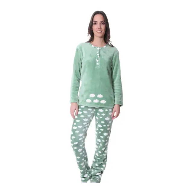 Lydia Creations Γυναικεία Πυτζάμα Fleece με Πατιλέτα Clouds, Χρώμα Βεραμάν