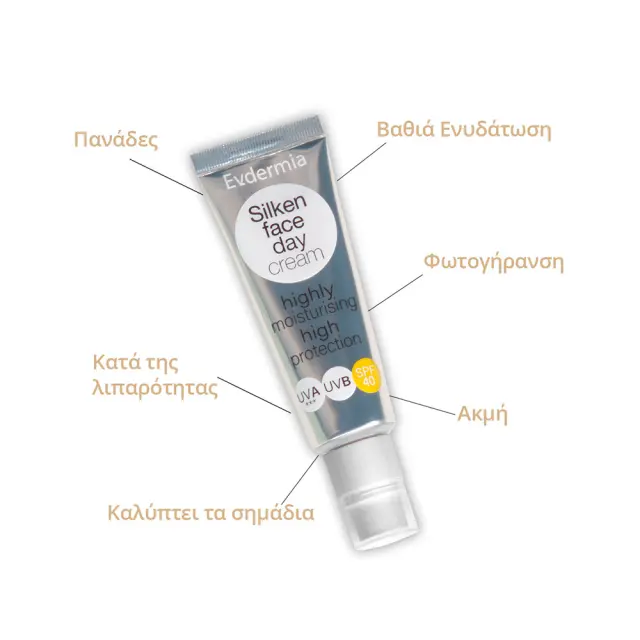 Evdermia Silken Face Day Cream Highly Moisturising High Protection SPF40 Ενυδατική Αντηλιακή Κρέμα Προσώπου, 50ml 2