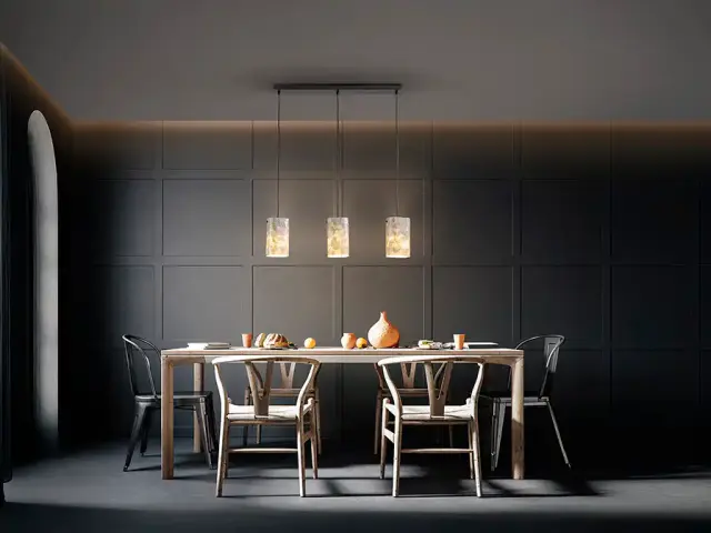 Κρεμαστό Φωτιστικό 3φωτο Μαύρο με Nacre Γυαλί E14 LED Dimmable