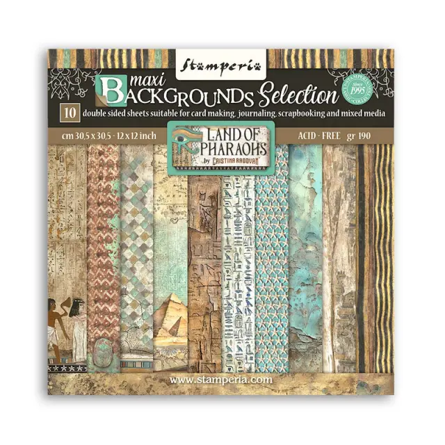 Χαρτιά scrapbooking 10τεμ, 30.5×30.5cm Stamperia, Maxi Background, Land of Pharaohs