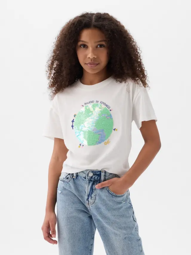 Άσπρη Παιδική Flippy-Sequin Graphic Μπλούζα new off white - XS