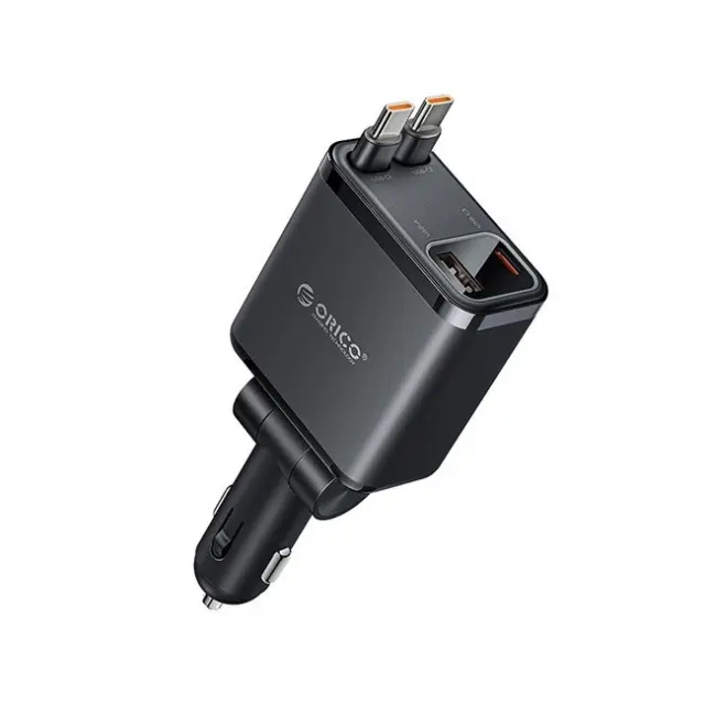 Orico Φορτιστής Αυτοκινήτου Twin Reach 45W USB-A / USB-C with Two Retractable USB-C Cables Black