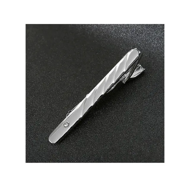 Ασημί Κλιπ Γραβάτας 6 cm με Στρας – LGD-TC/58