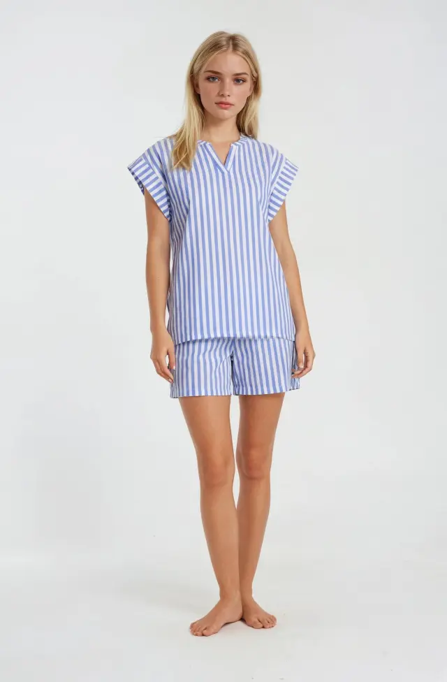 S1342 - Type - PYJAMA SHORTS SOFT BLUE STRIPE