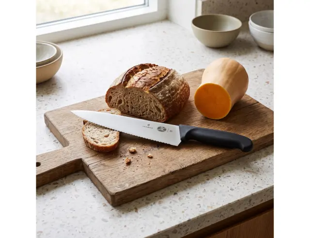 Μαχαίρι σεφ Victorinox Fibrox μισό οδοντωτό και μήκος λεπίδας 25cm - Black5.2033.25