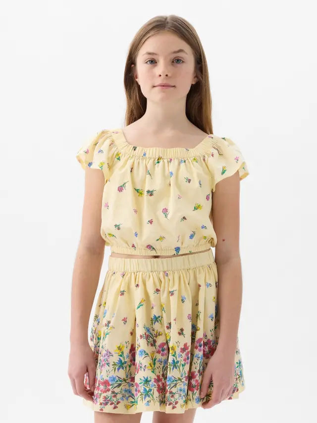 Κίτρινο Παιδικό Cotton Flutter Τοπ mini yellow floral - XL