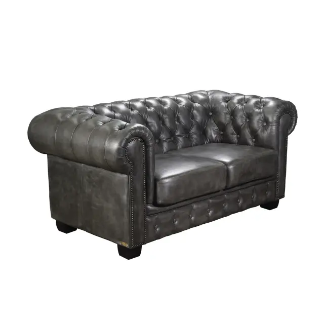 Καναπές Διθέσιος CHESTERFIELD 689 Δέρμα Antique Grey 160x92x72cm