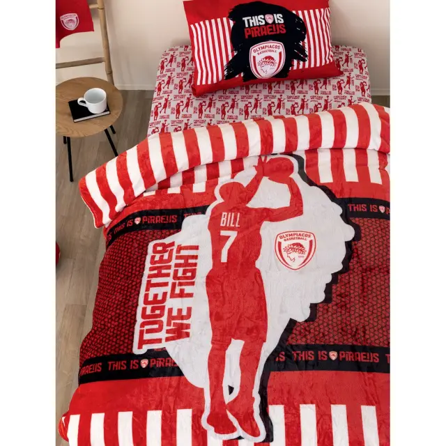 Κουβέρτα 160x220 Μονή Flannel 240gsm Palamaiki Olympiacos DG Red Flannel Fleece