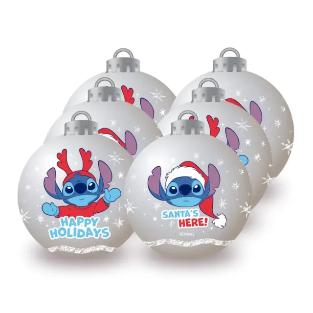 Σετ 6 Χριστουγεννιάτικες Μπάλες Disney Stitch 8 cm Silver