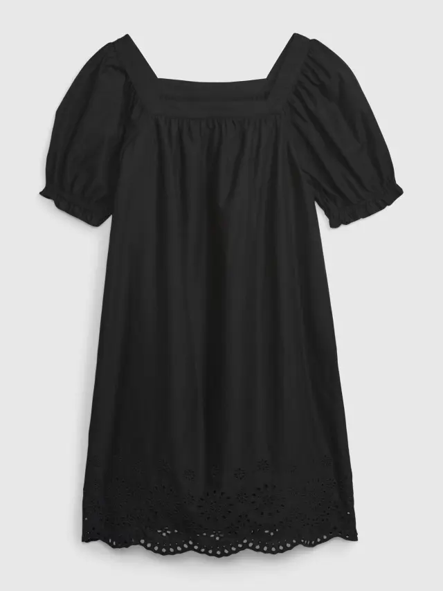 Παιδικό Eyelet Puff Sleeve Φόρεμα true black - M