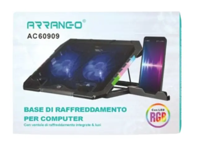 Arrango Cooling Pad για Laptop έως 15" με 2 Ανεμιστήρες και Βάση Στήριξης Κινητού Μαύρο AC60909 2