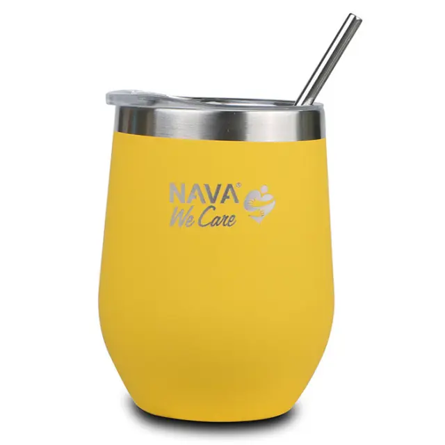 Nava Ποτήρι Θερμός Ανοξείδωτο Κίτρινο 360ml με Καλαμάκι