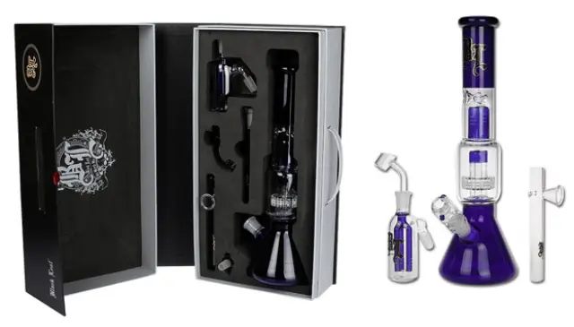Γυάλινο Bong IN BOX Black Leaf | Perco Ice+Precooler (Herbs/Oil) 37cm 2