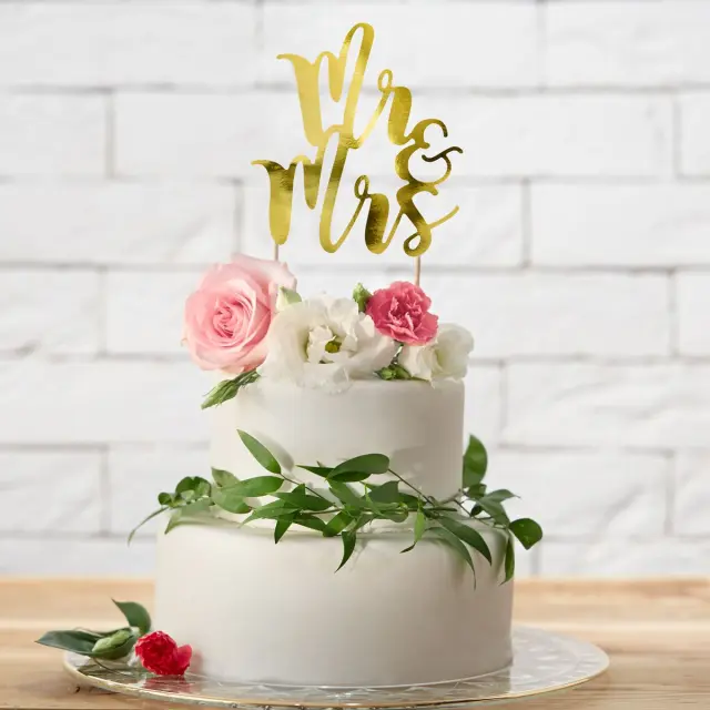 PartyDeco Cake Topper - Mr&Mrs - Χρυσό 3