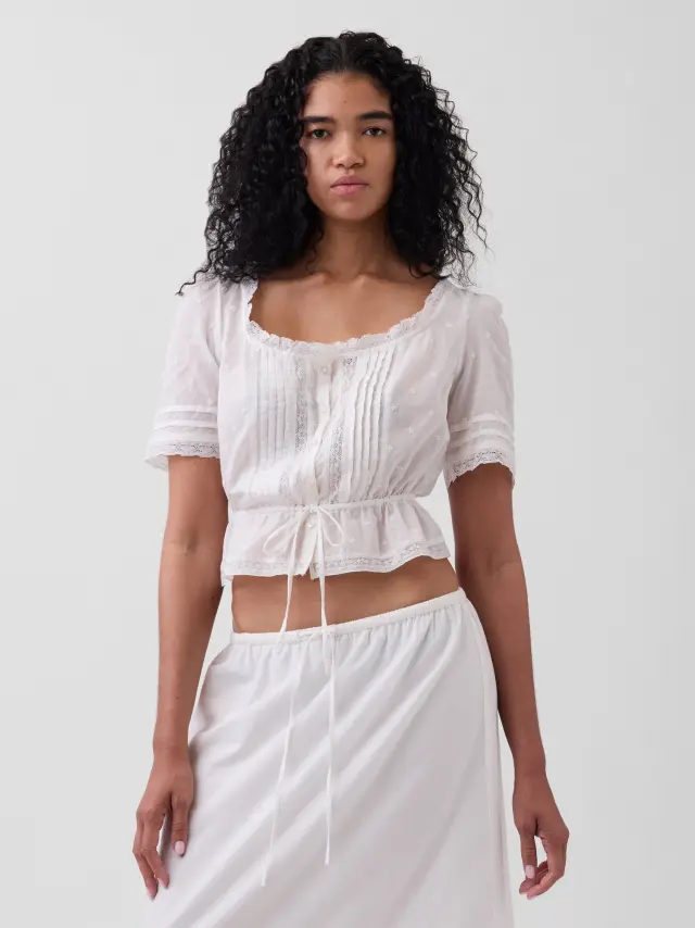 Lace-Trim Peplum Τοπ New off white - XL