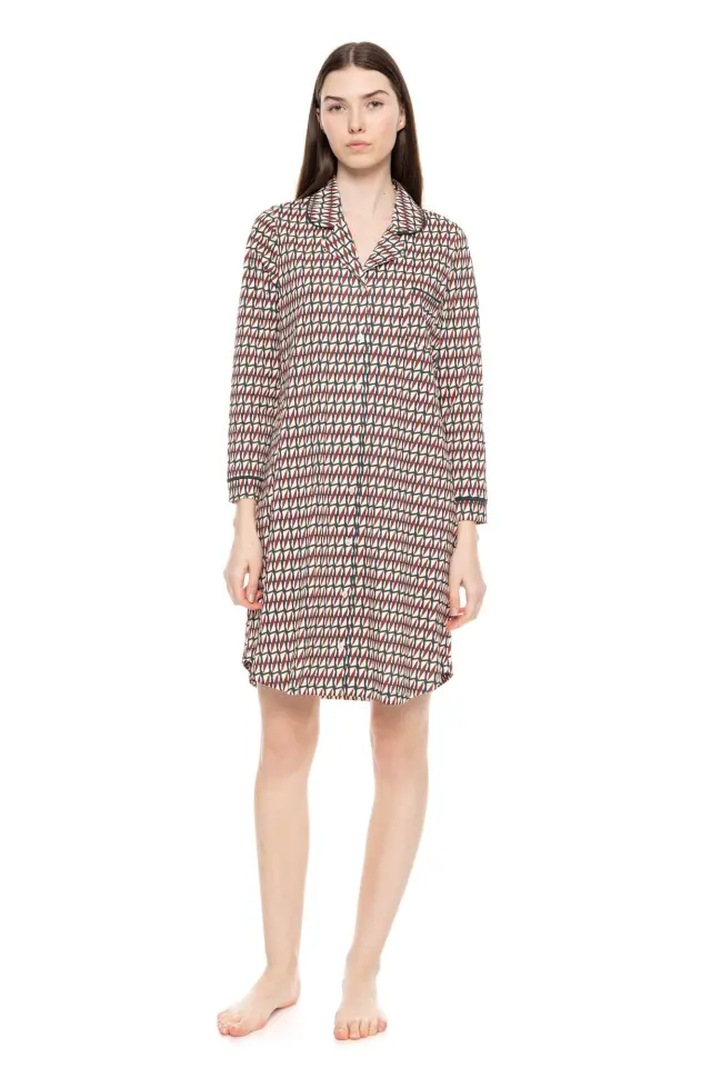 W1560 - Type - NIGHTGOWN BUTTONED FOREST GREEN GEO