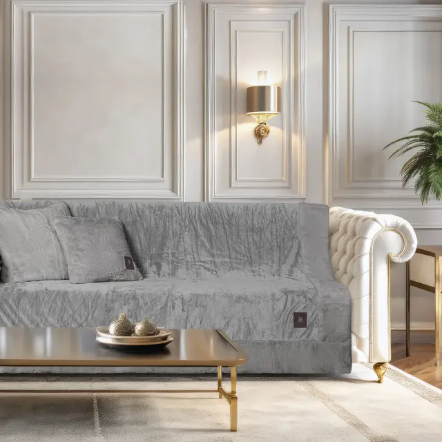 Ριχτάρι Τριθέσιο 180x300 Velvet Premium Greenwich Polo Club 3970 Grey 100% Πολυέστερ