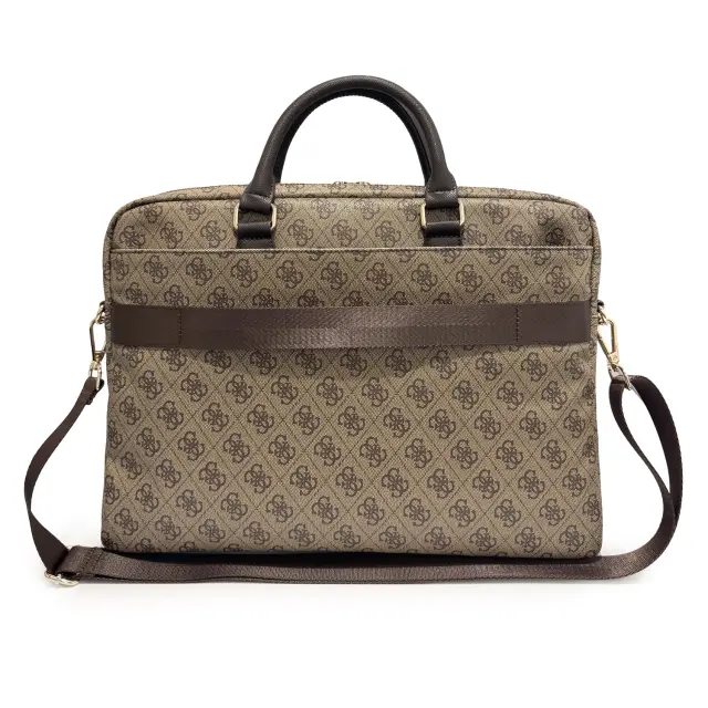 Guess PU 4G Stripe Metal Logo Computer Bag 14" Brown 2