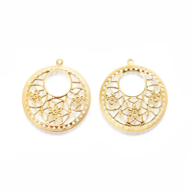 Μεταλλικό Διακοσμητικό Filigree Round 34.5x31.5x0.5mm - Golden - 10τεμ
