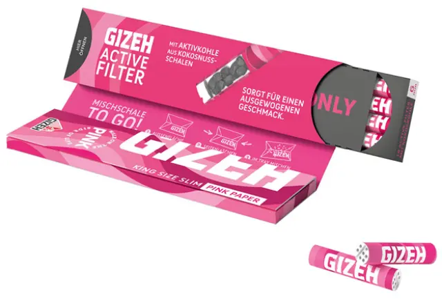 GIZEH Χαρτάκια Pink King Size 34φ. με Φίλτρα Ενεργού Ανθρακα - Μαγνητικό Κλείσιμο