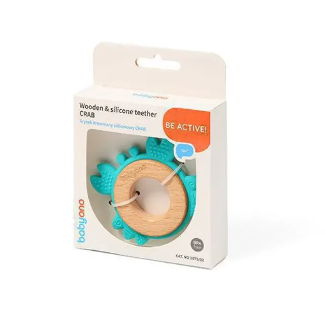 Ορθοδοντικό Μασητικό Σιλικόνης με Ξύλο Crab Babyono Mint 1075/02 2
