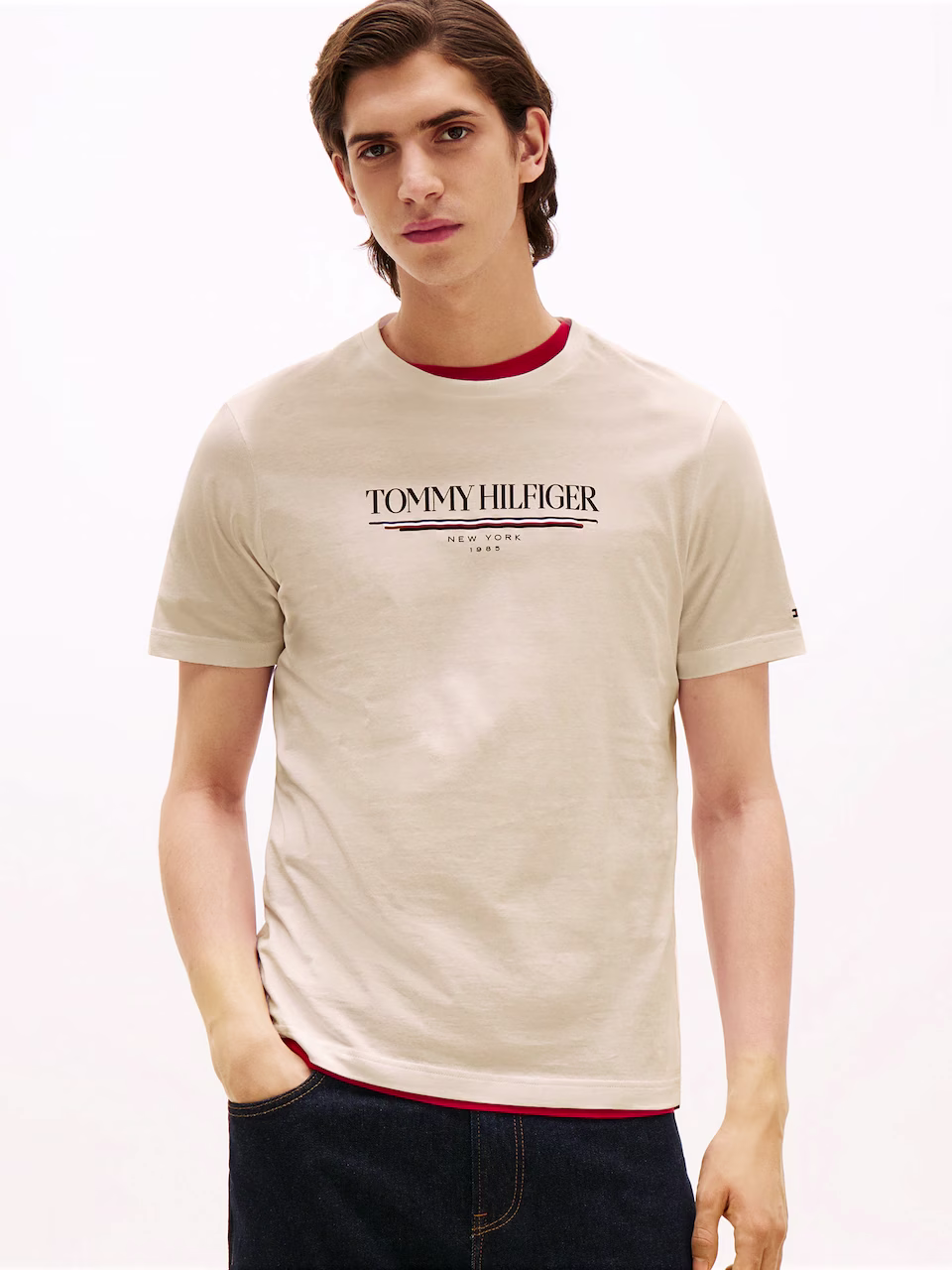 Tommy Hilfiger Ανδρική Μπεζ Μπλούζα με λαιμόκοψη Μπεζ
