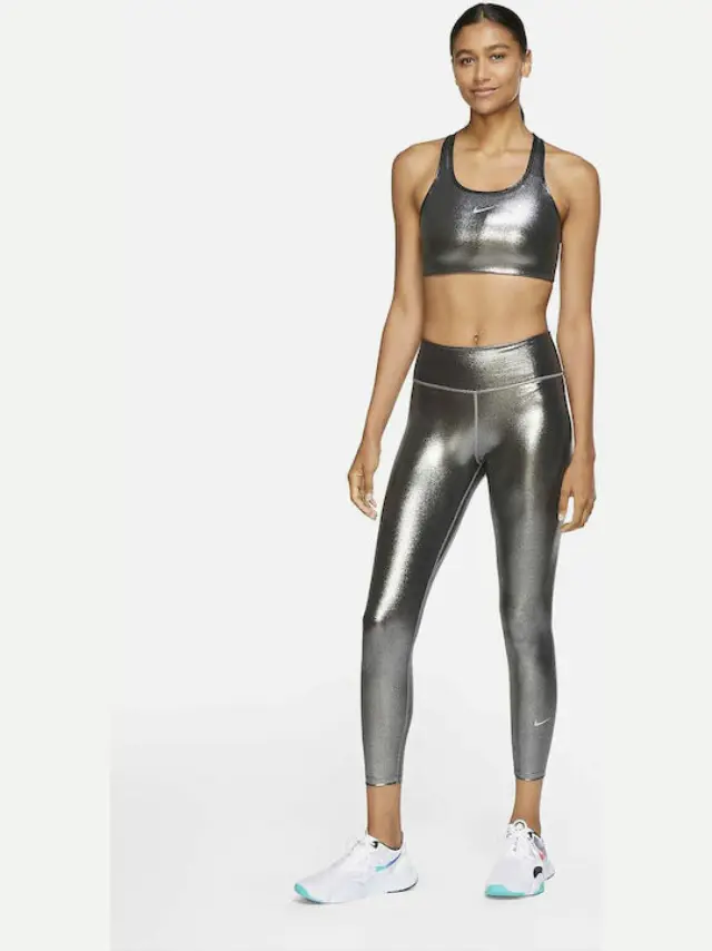 Nike Dri-Fit One Icon Clash Training Γυναικείο Cropped Κολάν Γυαλιστερό CU6030-010 Ασημί - M 2