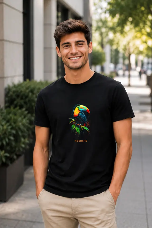 T-shirt Noshame® Μαύρο με τύπωμα Tucan - 152693 - XXL