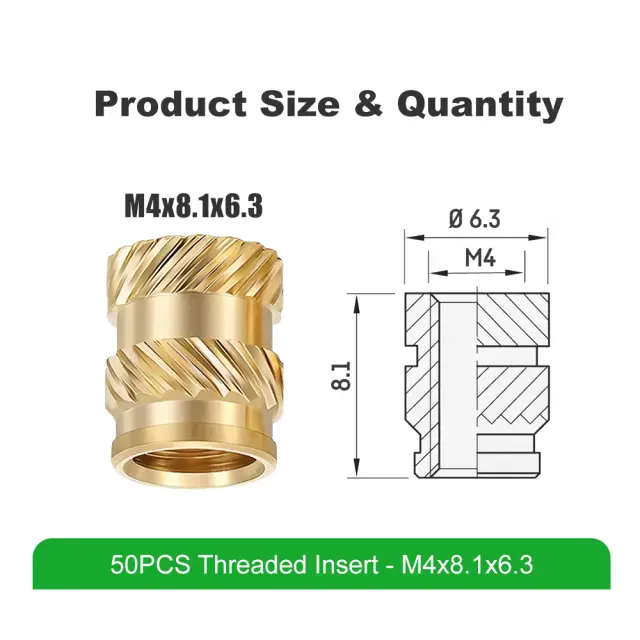Mintion M4 x 8,1mm x 6,3mm Threaded Insert Set - 50 pcs 2