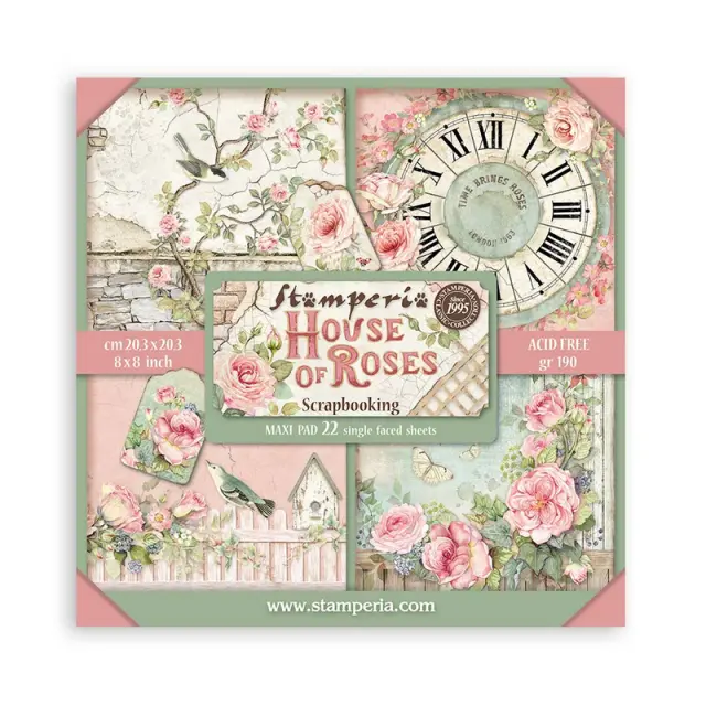 Χαρτιά scrapbooking 22τεμ μονής όψης, 20.3×20.3cm Stamperia, House of Roses