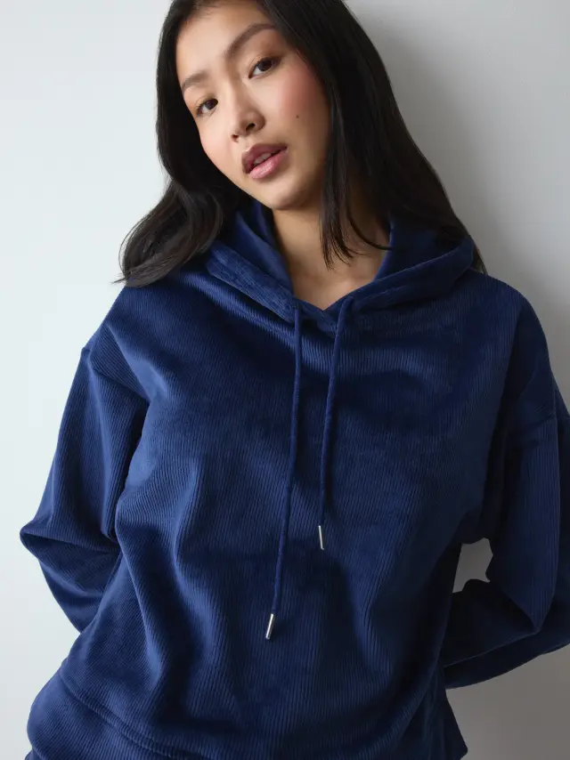 Triumph Βελούδινο Rib Hoodie Φόρμας Μπλε Admiral 3