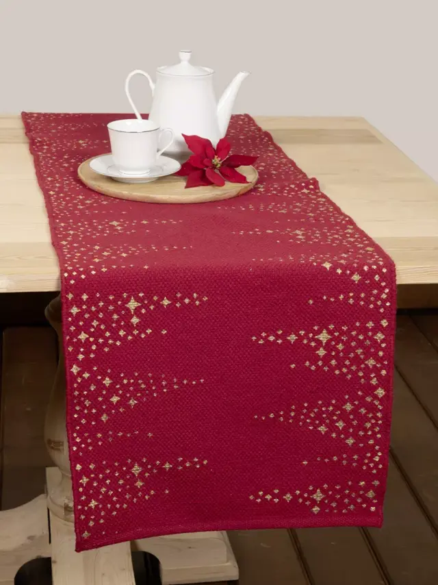 Ράνερ 45x150 Christmas Nima Winter Luxe Red 100% βαμβακερό