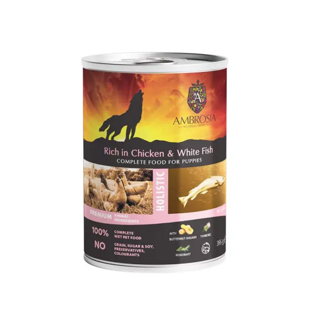 Ambrosia Κονσέρβα Σκύλου Growth Chicken & White Fish & Butternut Squash 395gr Μονόχρωμο