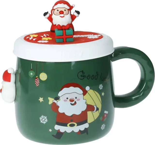 Santa Porcelain Mug With Silicone Lid Κούπα Πορσελάνη Με Καπάκι Σιλικόνης Μαγνητάκι