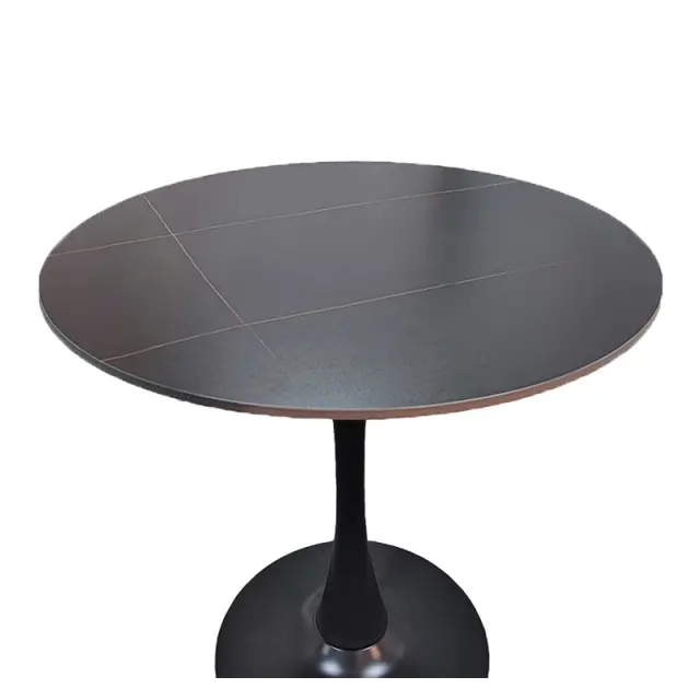 Tραπέζι Balou pakoworld sintered stone σε μαύρη απόχρωση με όψη μαρμάρου-βάση μαύρο μέταλλο Φ120x73εκ 2