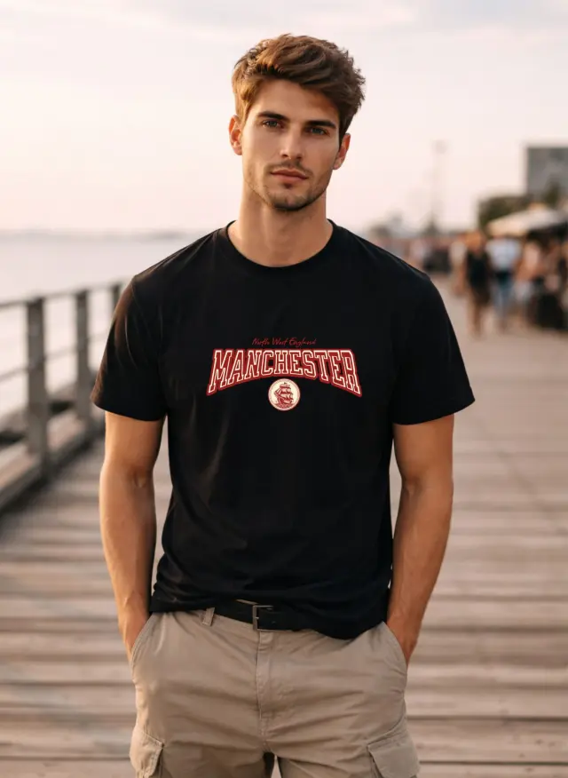 T-shirt Noshame® Μαύρο με τύπωμα Manchester - 122560 - XXL