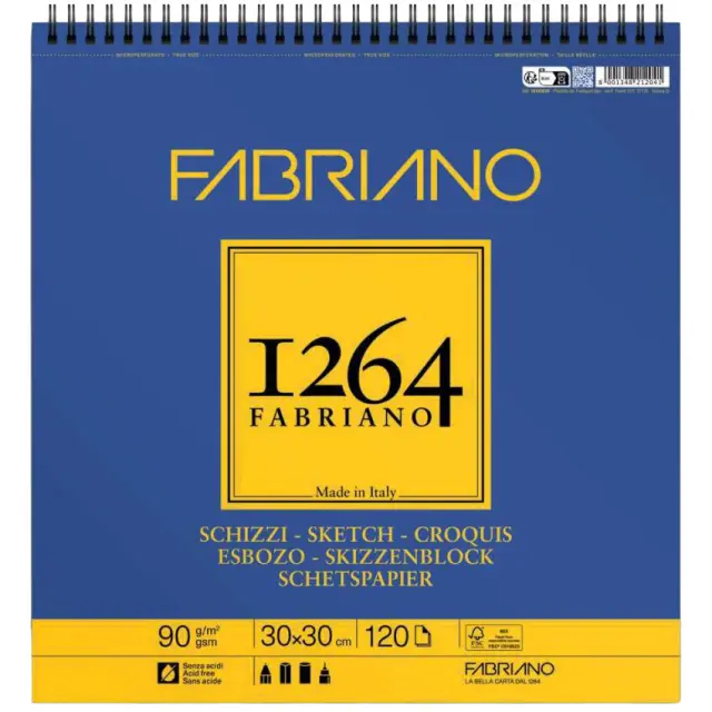 Μπλοκ Fabriano 1264 Sketch Σπιράλ Portrait για Σκιτσάρισμα 90g/m² - 30x30cm - 120 Φύλλα