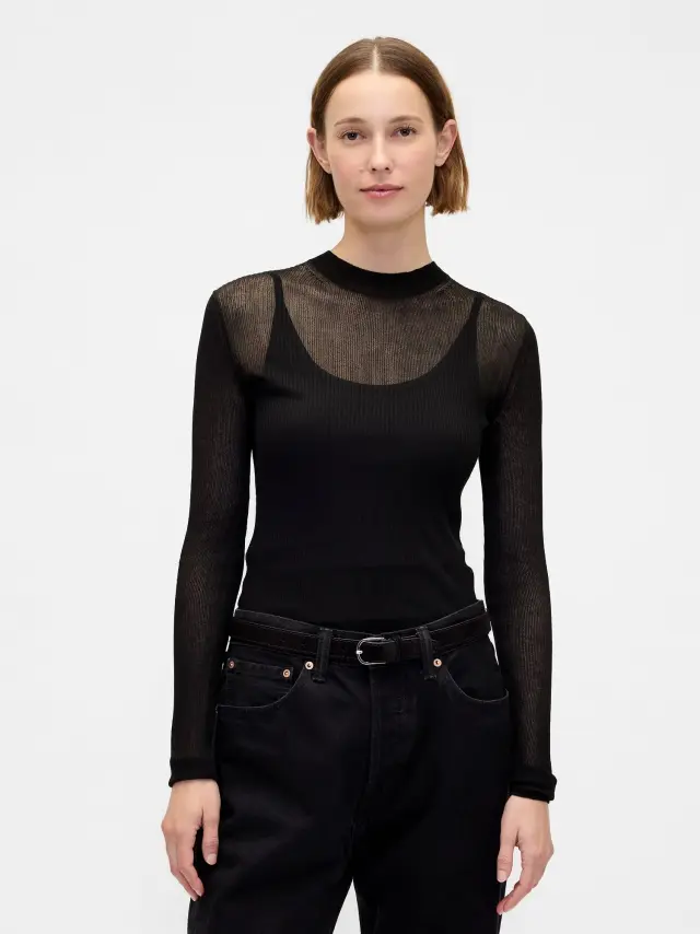 High-Neck Sheer Πουλόβερ Black