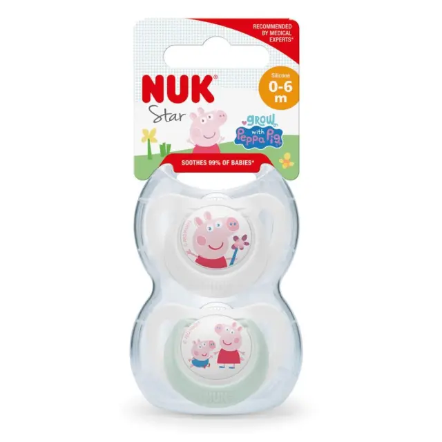 Nuk Star Peppa Pig Πιπίλες Σιλικόνης Μέγεθος 1 για 0-6 μηνών, 2 τεμάχια με θήκη