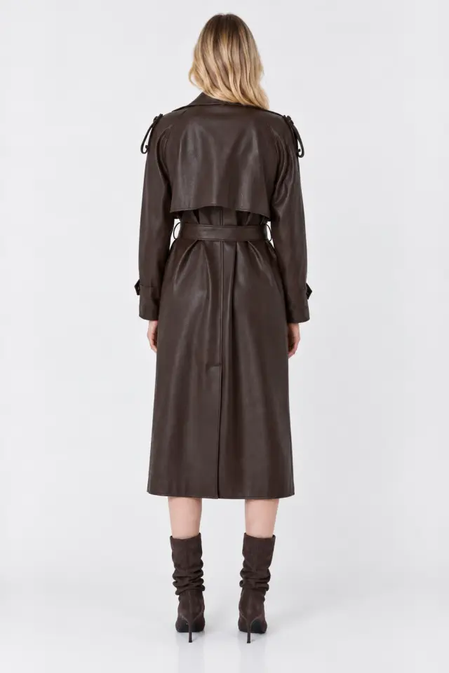 BSB LEATHER-EFFECT TRENCH COAT (0056-01570002-BROWN) - 42-medium 2