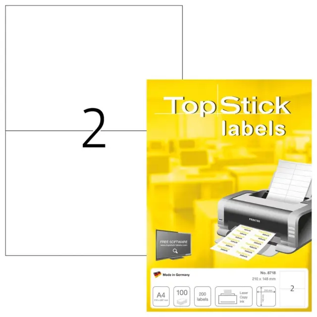Αυτοκόλλητες Ετικέτες Topstick 210x148mm 2 ετικέτες/φύλλο 100 φύλλα 8718