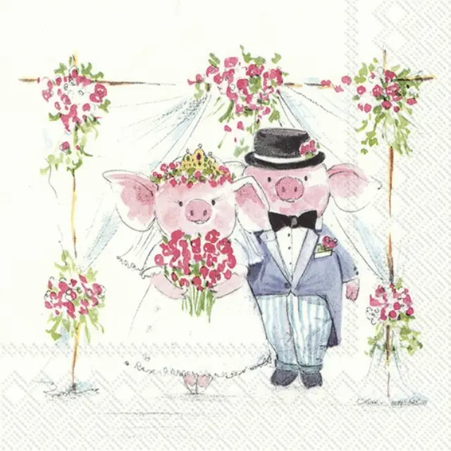Χαρτοπετσέτα για decoupage, Piggy Wedding, 1 τεμ.